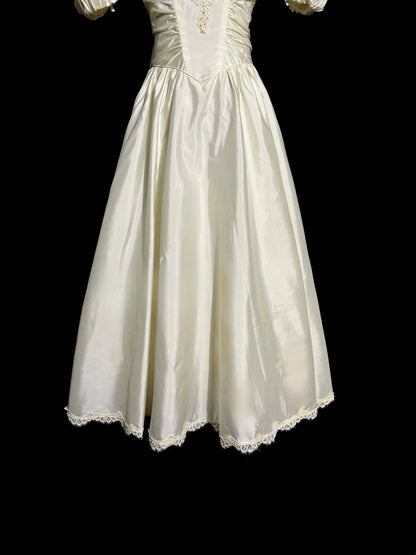 Vintage A-Linie V-Ausschnitt 1960er Elfenbein Spitze Teelänge Prinzessin Brautkleider MP506