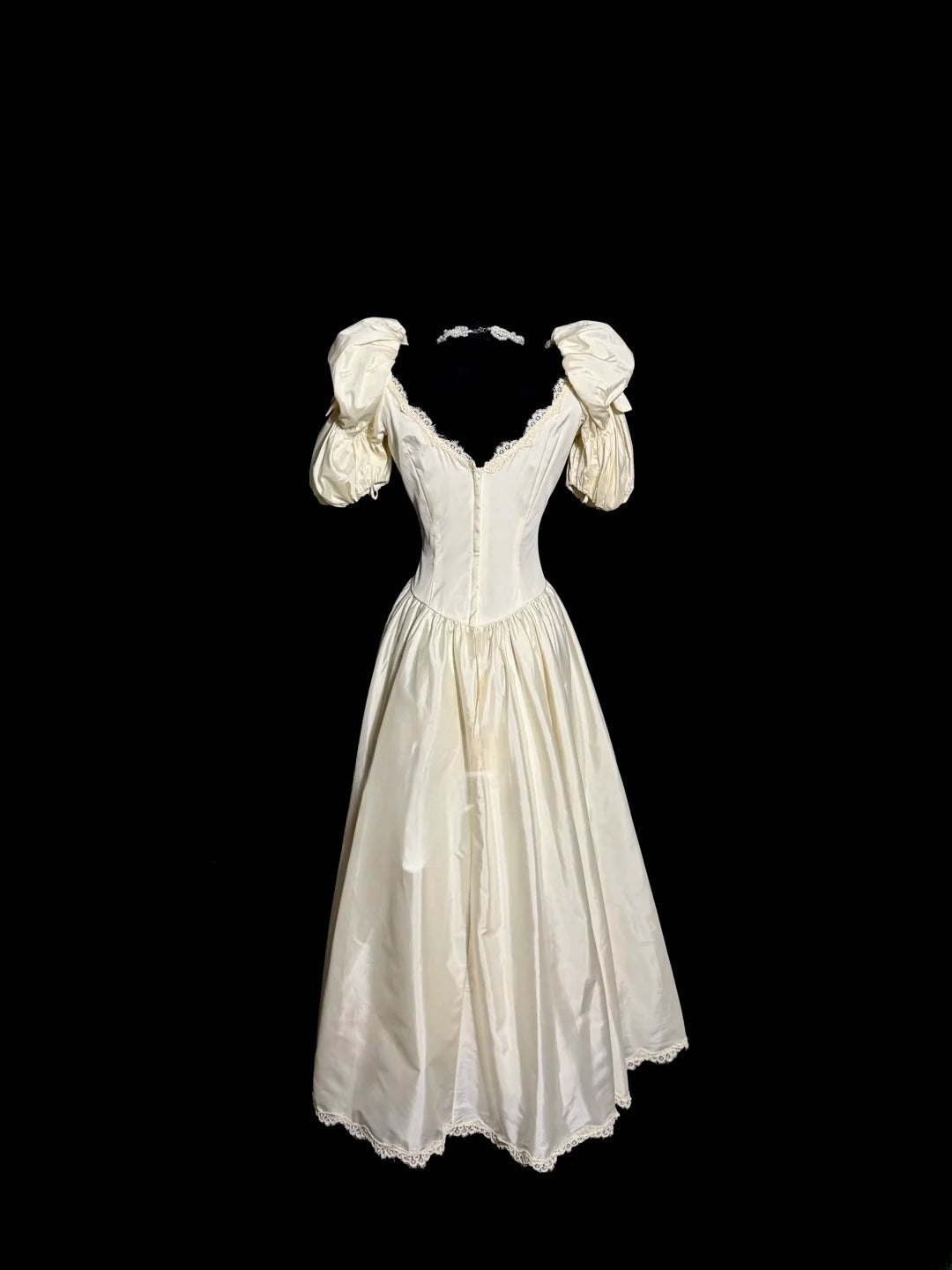 Vintage A-Linie V-Ausschnitt 1960er Elfenbein Spitze Teelänge Prinzessin Brautkleider MP506