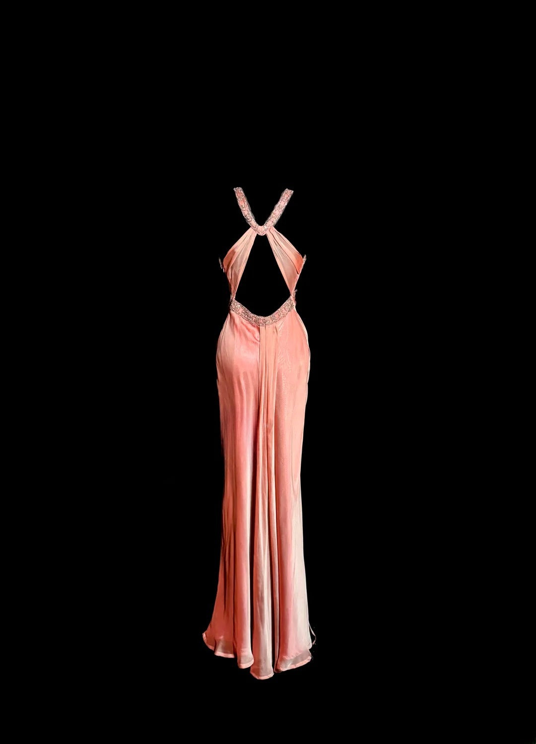 Modest Mermaid Coral Halter Satin With Beading Backless Prom Dresses Long Formal Dress Graduation Gown MP506