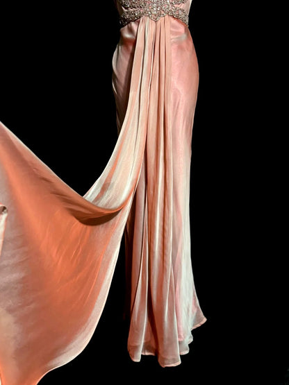 Modest Mermaid Coral Halter Satin With Beading Backless Prom Dresses Long Formal Dress Graduation Gown MP506