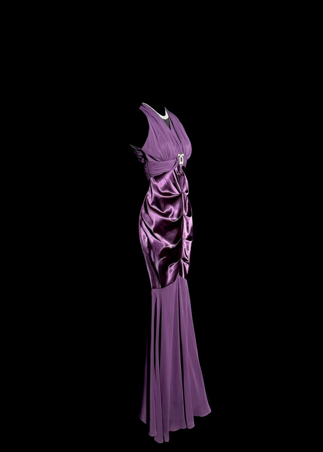 Modest Mermaid Purple Chiffon Halter Satin With Beading Backless Prom Dresses Long Formal Dress Graduation Gown MP508