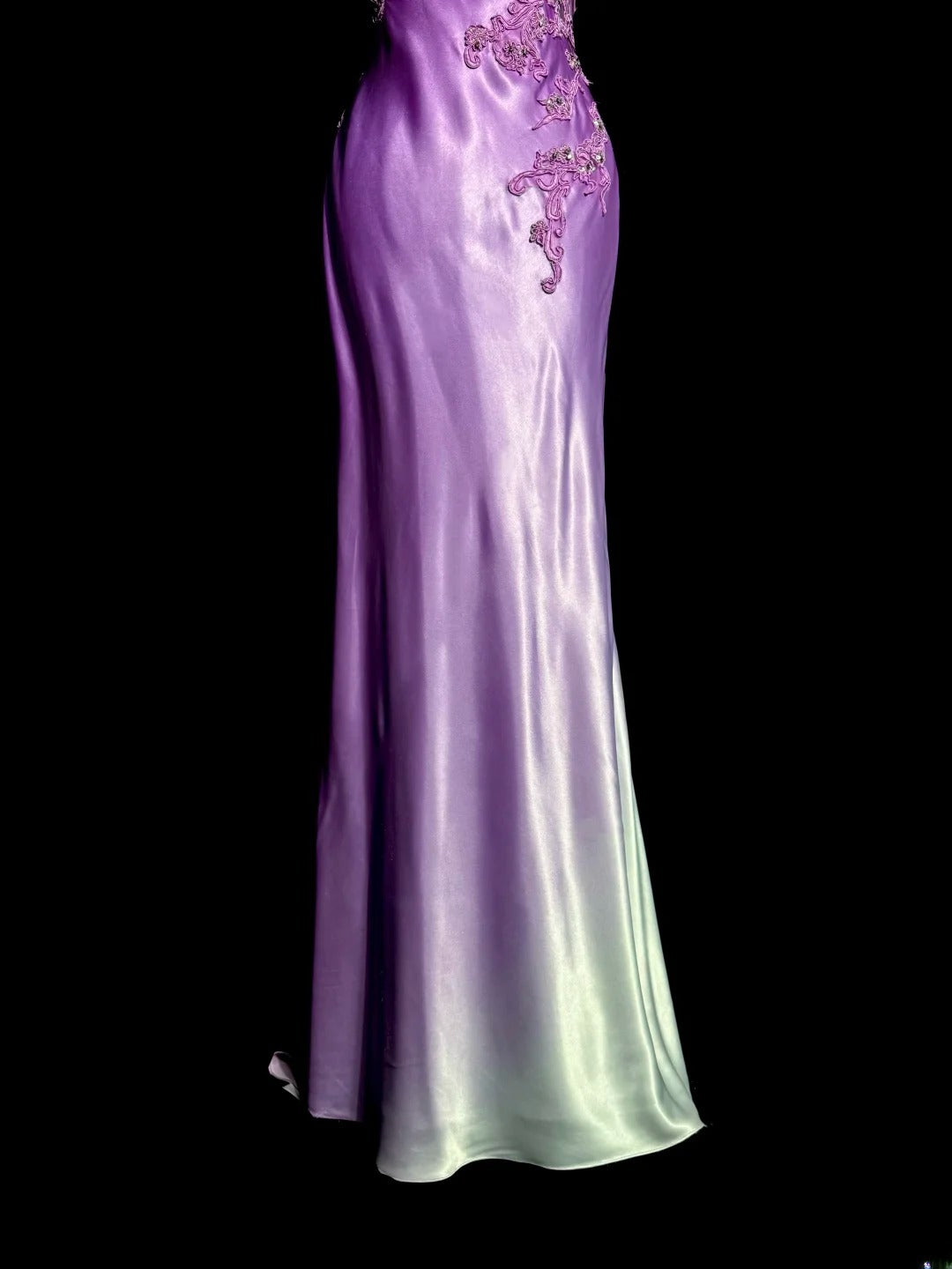 Modest Mermaid Ombre Purple Halter Satin With Appliques Backless Prom Dresses Long Formal Dress Graduation Gown MP509