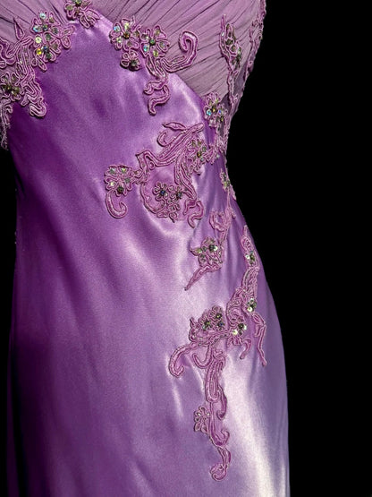 Modest Mermaid Ombre Purple Halter Satin With Appliques Backless Prom Dresses Long Formal Dress Graduation Gown MP509