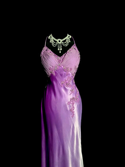 Modest Mermaid Ombre Purple Halter Satin With Appliques Backless Prom Dresses Long Formal Dress Graduation Gown MP509