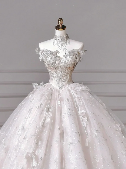 Timeless Ball Gown Sweetheart Lace Sleeveless With Beaded Crystal Bodice Bridal Gowns Princess Wedding Dresses MP011