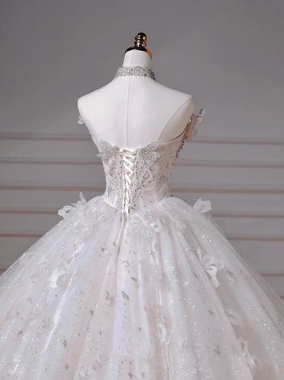 Timeless Ball Gown Sweetheart Lace Sleeveless With Beaded Crystal Bodice Bridal Gowns Princess Wedding Dresses MP011