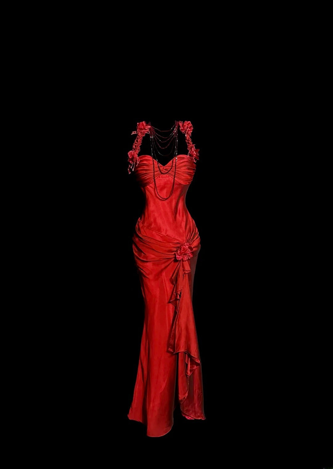 Modest Mermaid Red Sweetheart With Strap Satin With Scarf Prom Dresses Long Formal Dress Graduation Gown MP512