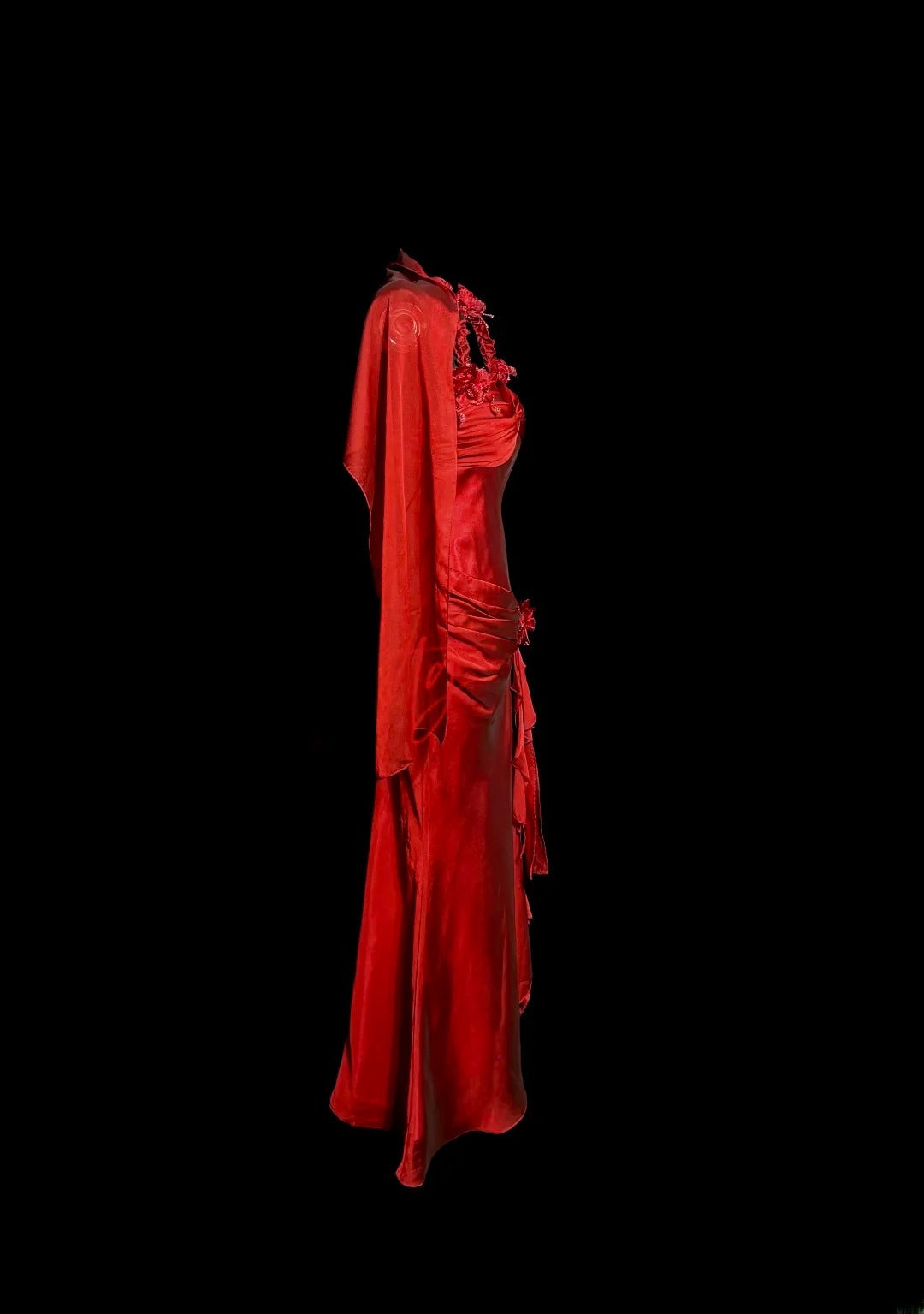 Modest Mermaid Red Sweetheart With Strap Satin With Scarf Prom Dresses Long Formal Dress Graduation Gown MP512