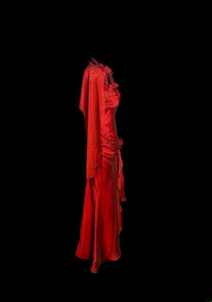 Modest Mermaid Red Sweetheart With Strap Satin With Scarf Prom Dresses Long Formal Dress Graduation Gown MP512