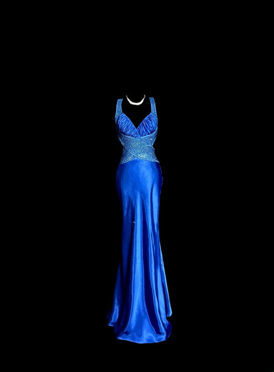 Modest Mermaid Royal Blue Sweetheart With Strap Satin With Open Backs Prom Dresses Long Formal Dress Graduation Gown MP511