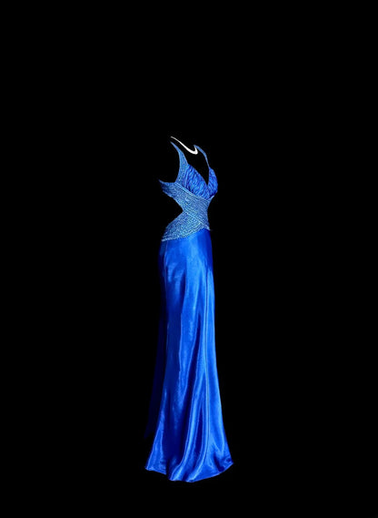 Modest Mermaid Royal Blue Sweetheart With Strap Satin With Open Backs Prom Dresses Long Formal Dress Graduation Gown MP511