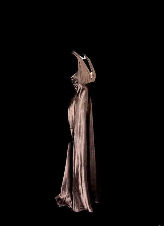 Modest Mermaid Chocolate Halter Chiffon Satin With Ruffles Prom Dresses Long Formal Dress Graduation Gown MP513