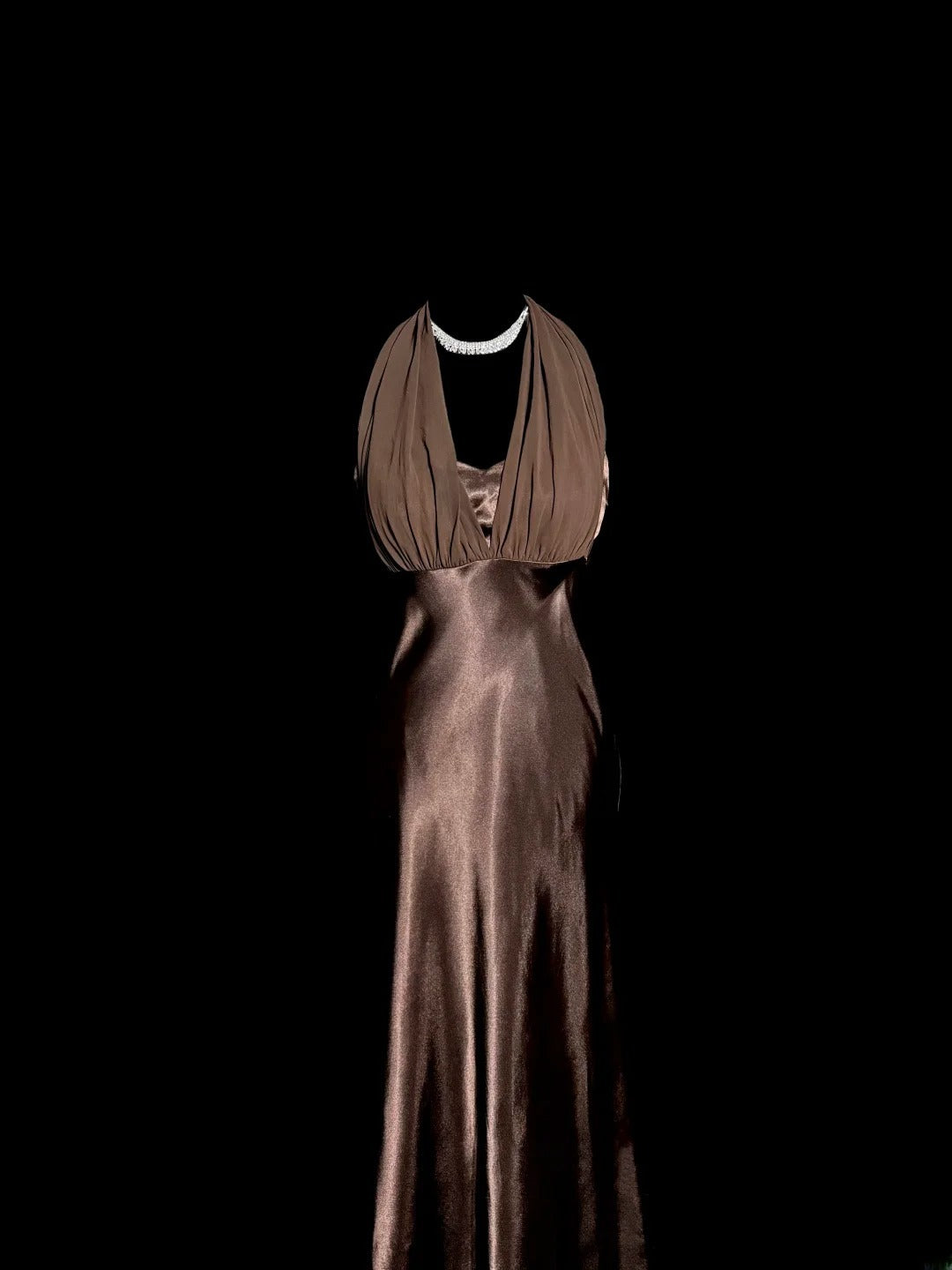 Modest Mermaid Chocolate Halter Chiffon Satin With Ruffles Prom Dresses Long Formal Dress Graduation Gown MP513