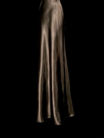 Modest Mermaid Chocolate Halter Chiffon Satin With Ruffles Prom Dresses Long Formal Dress Graduation Gown MP513