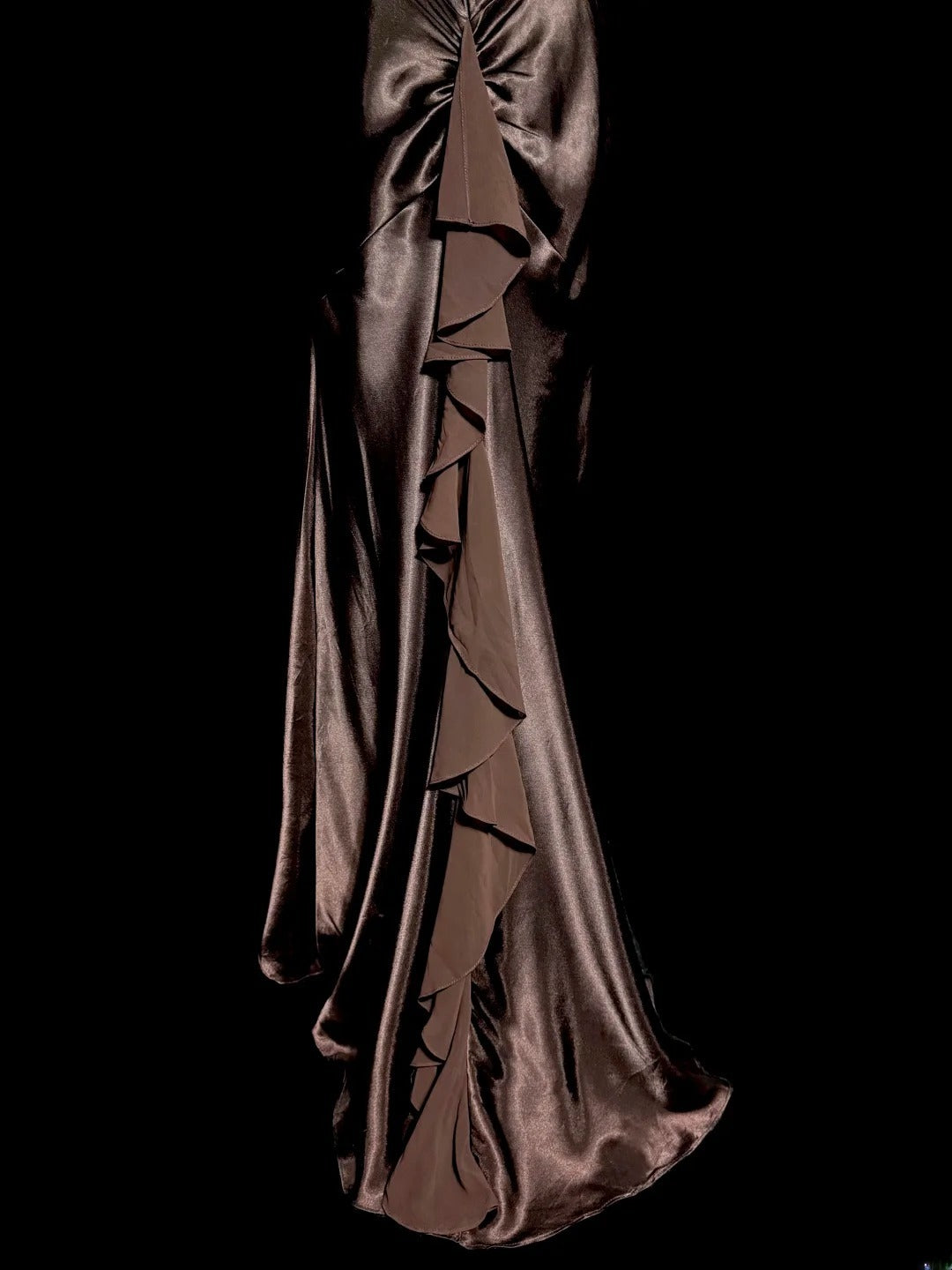 Modest Mermaid Chocolate Halter Chiffon Satin With Ruffles Prom Dresses Long Formal Dress Graduation Gown MP513