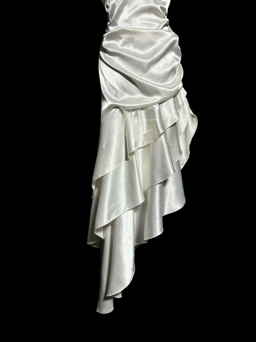 Modest Mermaid Irregular Halter Satin With Ruffles Prom Dresses Formal Dress Graduation Gown MP514