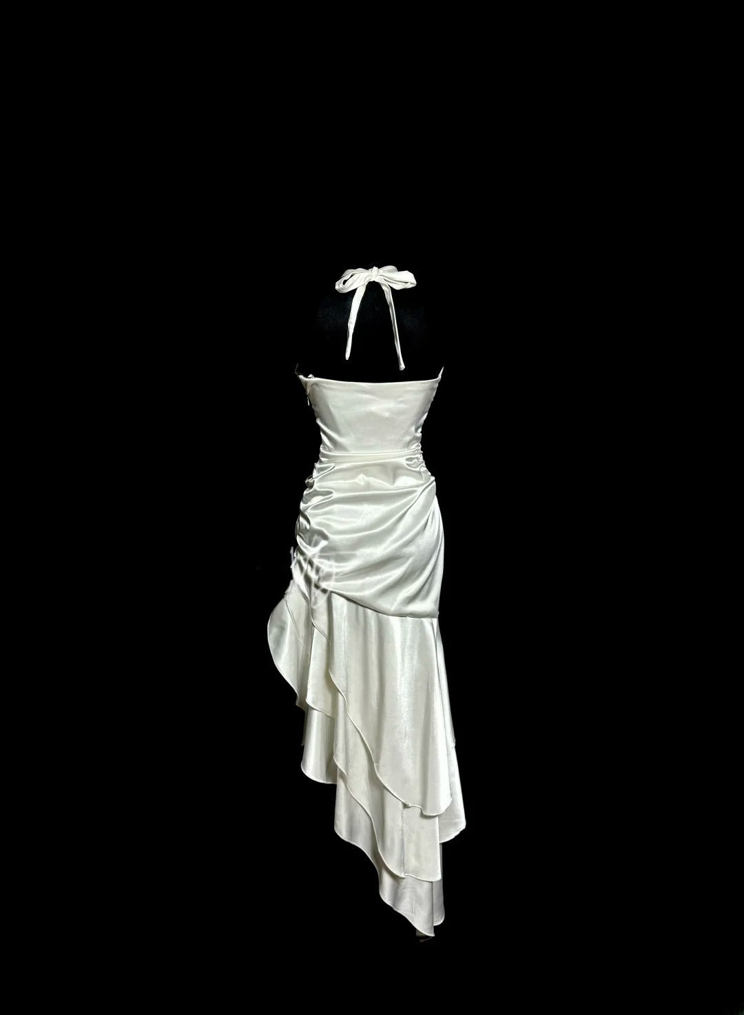 Modest Mermaid Irregular Halter Satin With Ruffles Prom Dresses Formal Dress Graduation Gown MP514