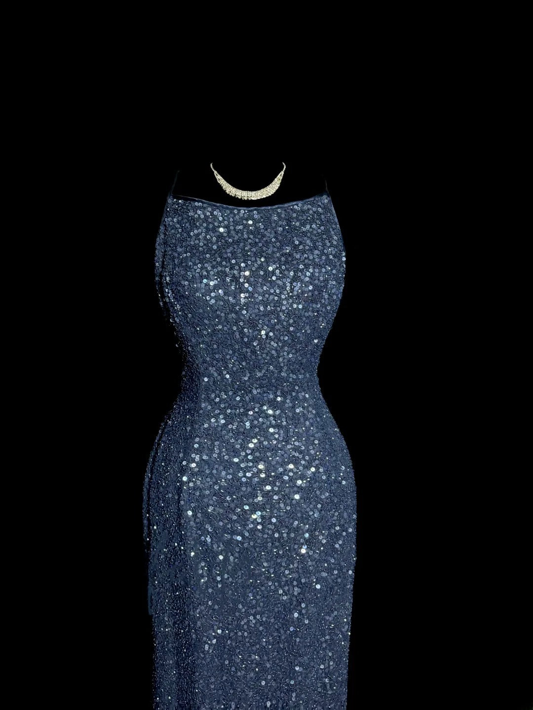Robe de bal sirène à paillettes bleu marine sans dos et sans manches, avec dos ouvert, robe de soirée longue, robe de graduation MP515