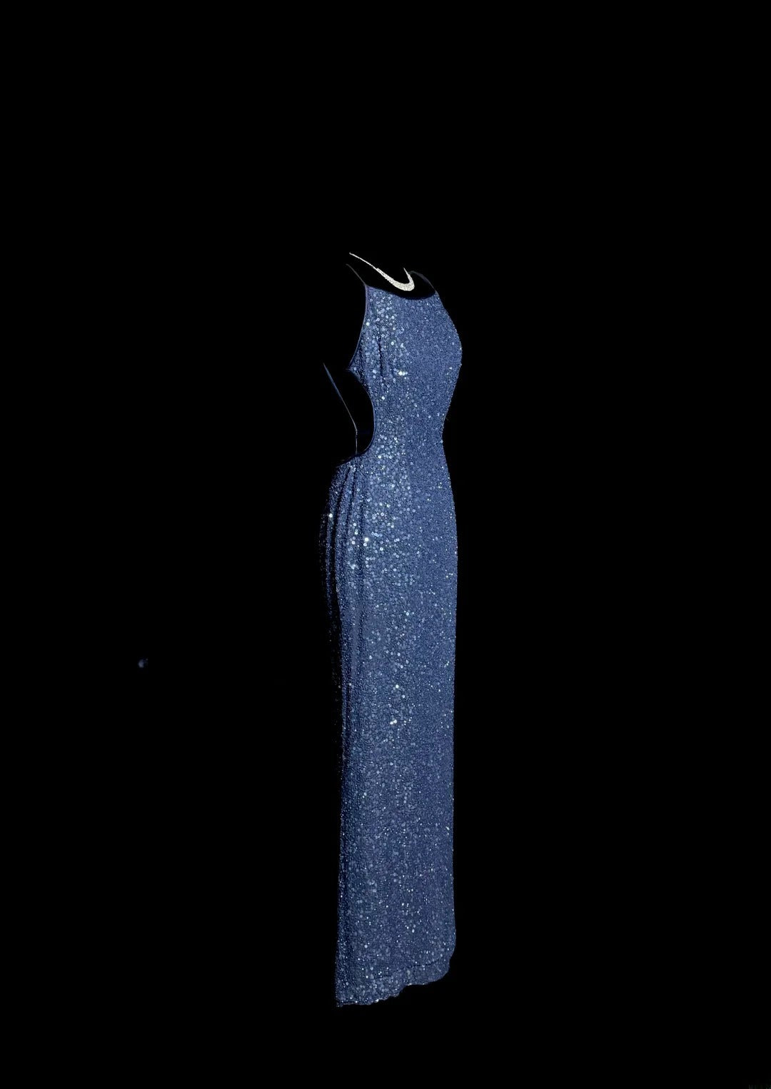 Robe de bal sirène à paillettes bleu marine sans dos et sans manches, avec dos ouvert, robe de soirée longue, robe de graduation MP515