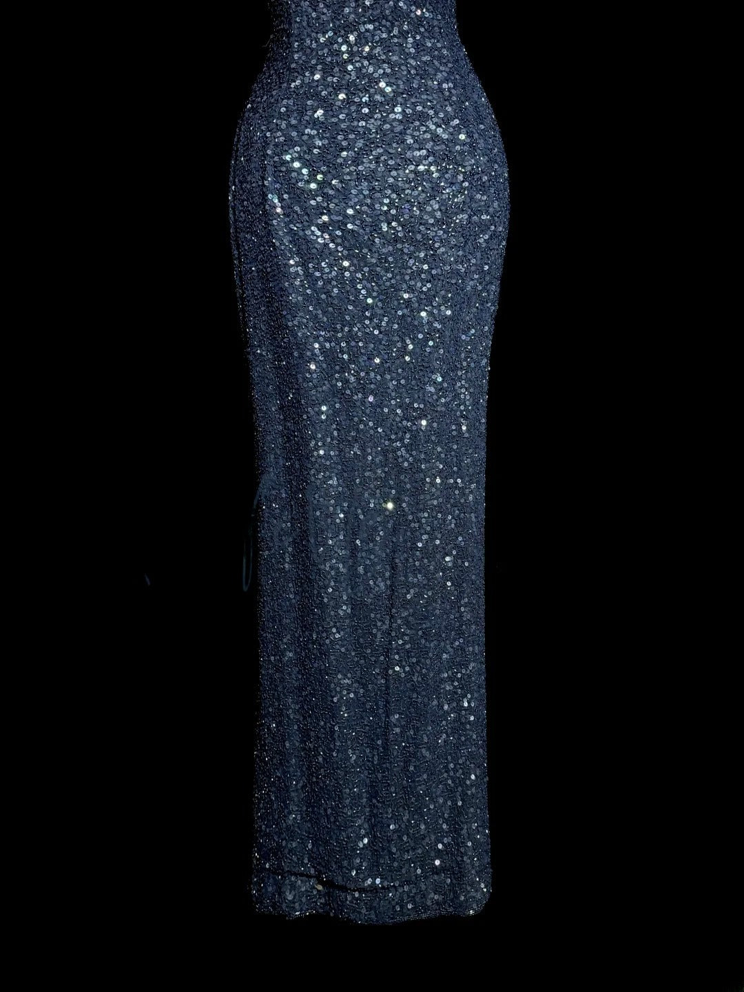Robe de bal sirène à paillettes bleu marine sans dos et sans manches, avec dos ouvert, robe de soirée longue, robe de graduation MP515