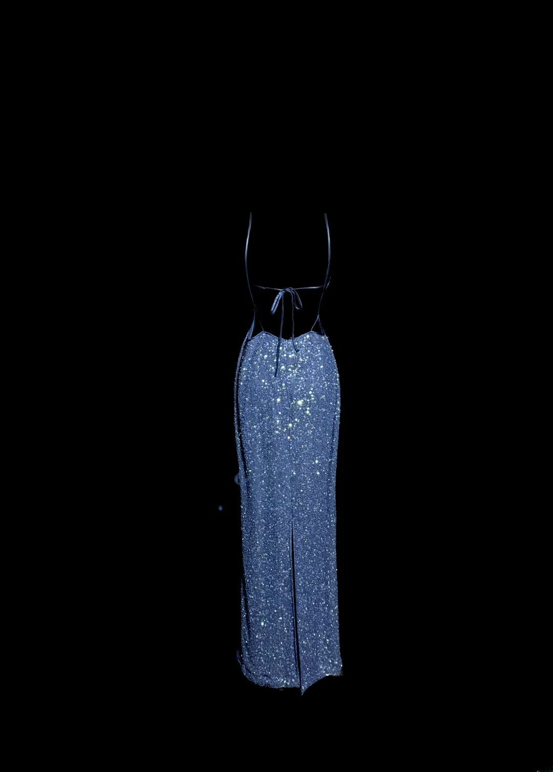 Robe de bal sirène à paillettes bleu marine sans dos et sans manches, avec dos ouvert, robe de soirée longue, robe de graduation MP515
