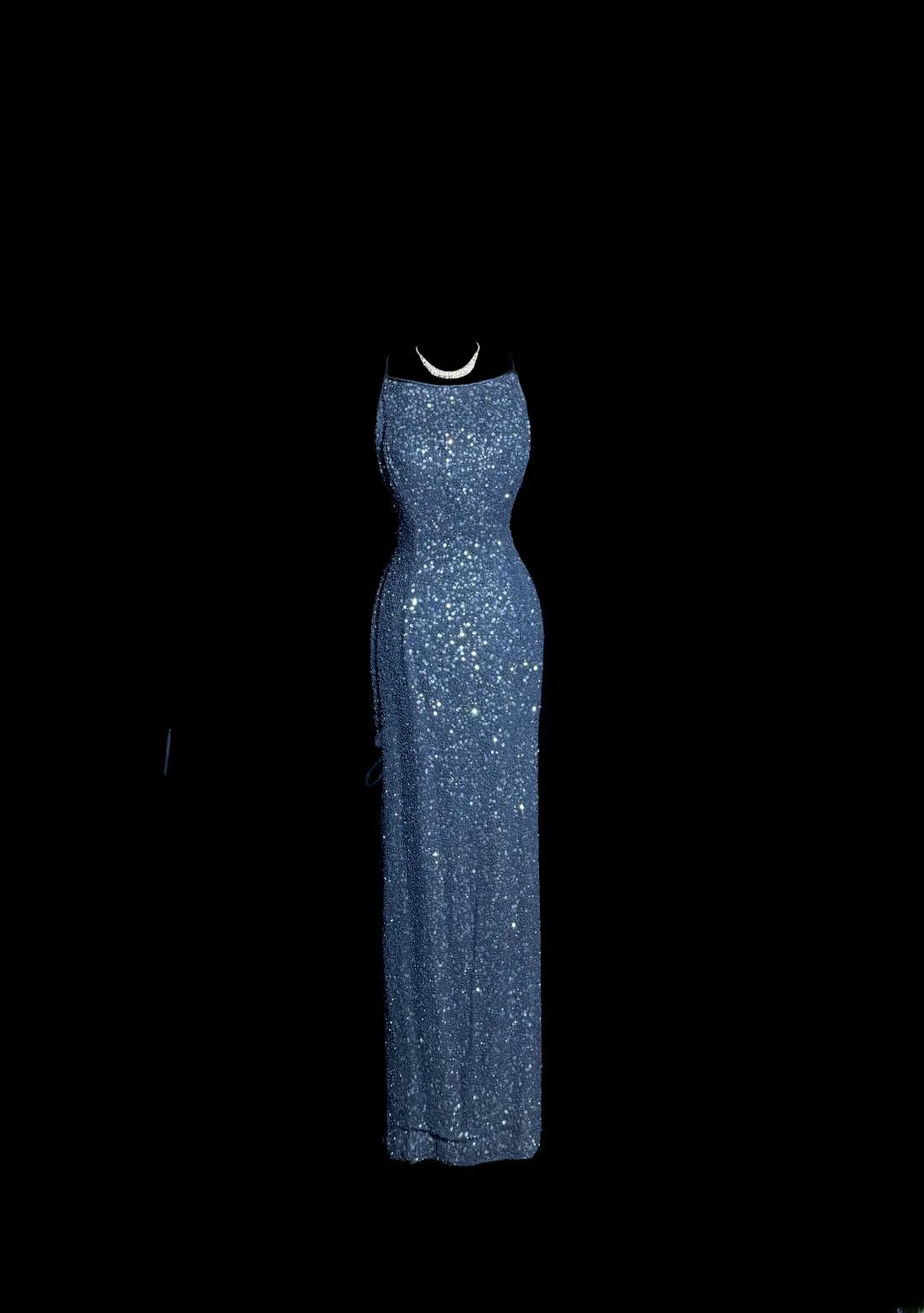 Robe de bal sirène à paillettes bleu marine sans dos et sans manches, avec dos ouvert, robe de soirée longue, robe de graduation MP515