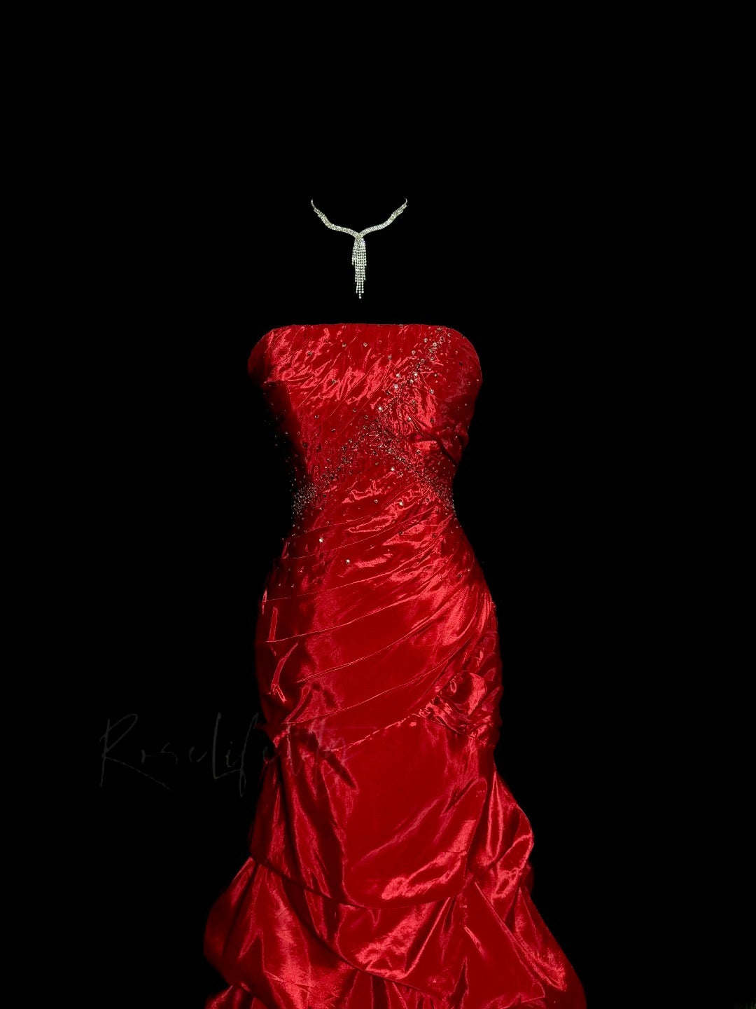Elegantes Meerjungfrau Trägerloses Rot Ärmelloses Korsett Top Maskenball Ballkleider Langes Festliches Kleid Abschlusskleid MP516