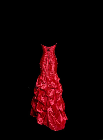 Elegantes Meerjungfrau Trägerloses Rot Ärmelloses Korsett Top Maskenball Ballkleider Langes Festliches Kleid Abschlusskleid MP516