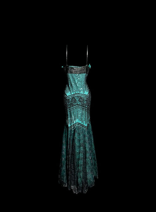 Elegant Mermaid Spaghetti Straps With Beading Lace Sleeveless Masquerade Prom Dresses Long Formal Dress Graduation Gown MP518