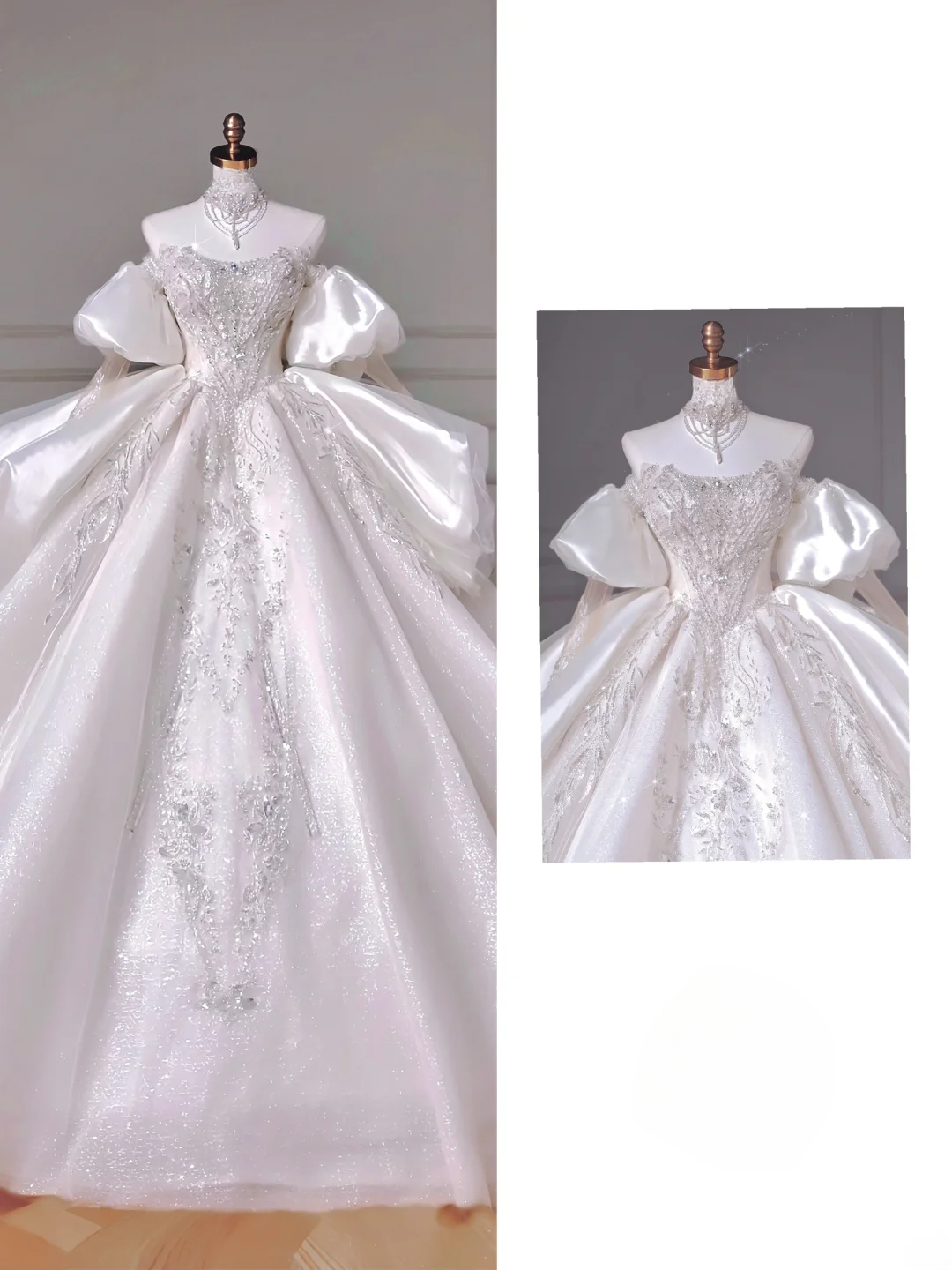 Zeitloses Ballkleid, herzförmiger Ausschnitt, Pailletten, ärmellos mit perlenbesticktem Oberteil, weiße Brautkleider, Prinzessinnen-Hochzeitskleider MP015