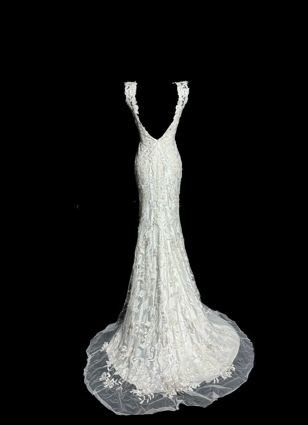 Elegantes Meerjungfrau Brautkleid Elfenbein V-Ausschnitt mit offenem Rücken Garten Prinzessin Hochzeitskleider MP519