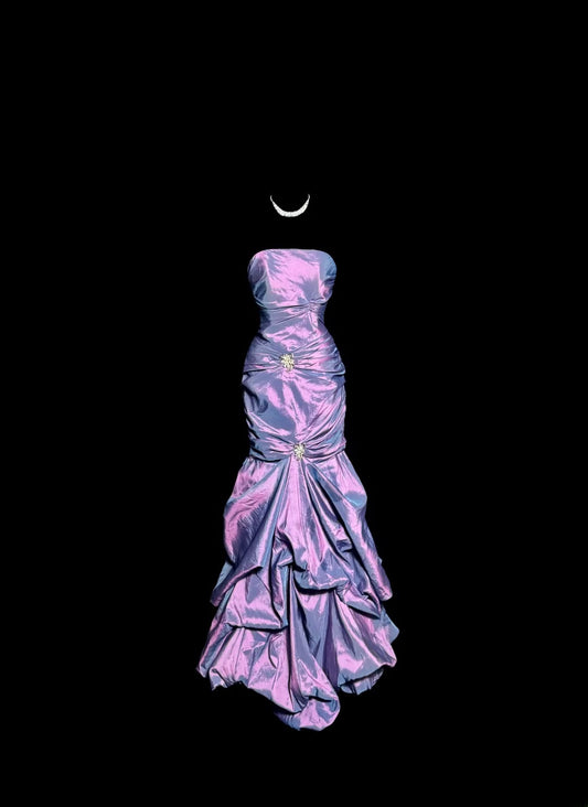 Modest Mermaid Strapless Taffeta With Ruffles Prom Dresses Formal Dress Graduation Gown MP520