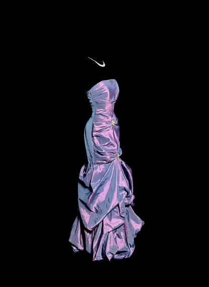 Modest Mermaid Strapless Taffeta With Ruffles Prom Dresses Formal Dress Graduation Gown MP520