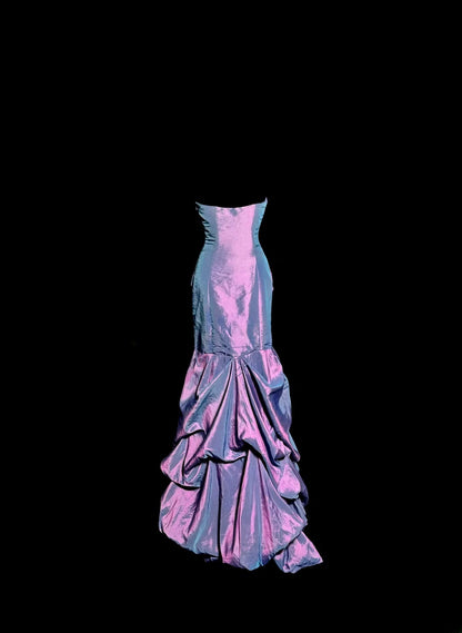 Modest Mermaid Strapless Taffeta With Ruffles Prom Dresses Formal Dress Graduation Gown MP520