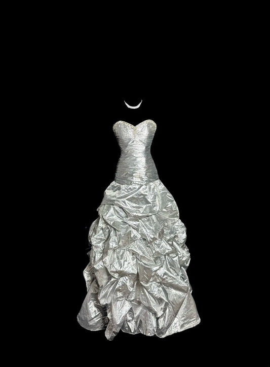 Elegantes Ballkleid, herzförmiger Ausschnitt, silbernes Ballkleid, ärmellos, bodenlang, plissiert, Partykleider MP527