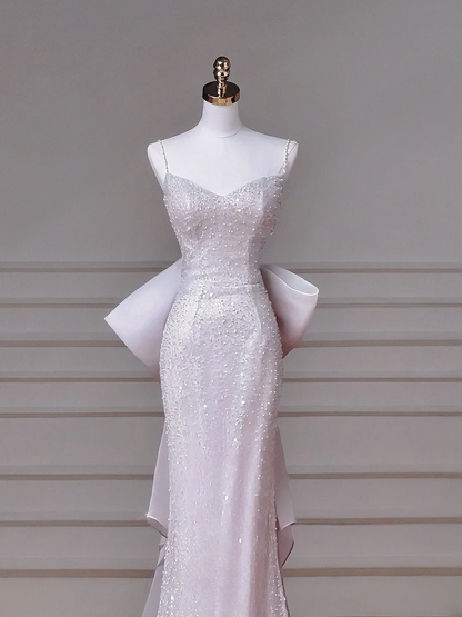 Sparkle Mermaid Spaghetti Strap Sequin Lilac Sleeveless With Bow-knot Bodice Long For Senior Year 2026 Prom Dresses MP019