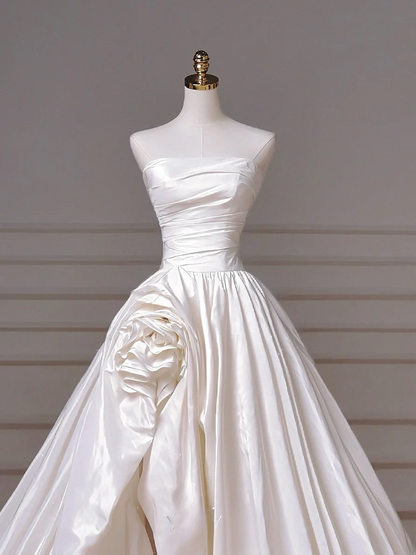 Robe de bal élégante, bustier, satin blanc, asymétrique, avec corsage plissé, robe de mariée princesse, MP019
