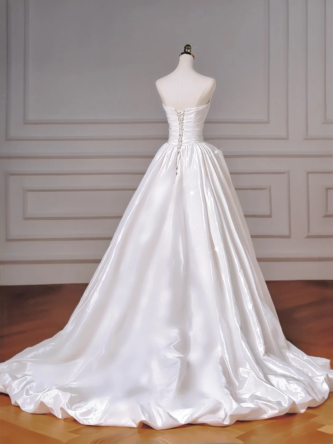 Robe de bal élégante, bustier, satin blanc, asymétrique, avec corsage plissé, robe de mariée princesse, MP019