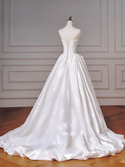 Robe de bal élégante, bustier, satin blanc, asymétrique, avec corsage plissé, robe de mariée princesse, MP019