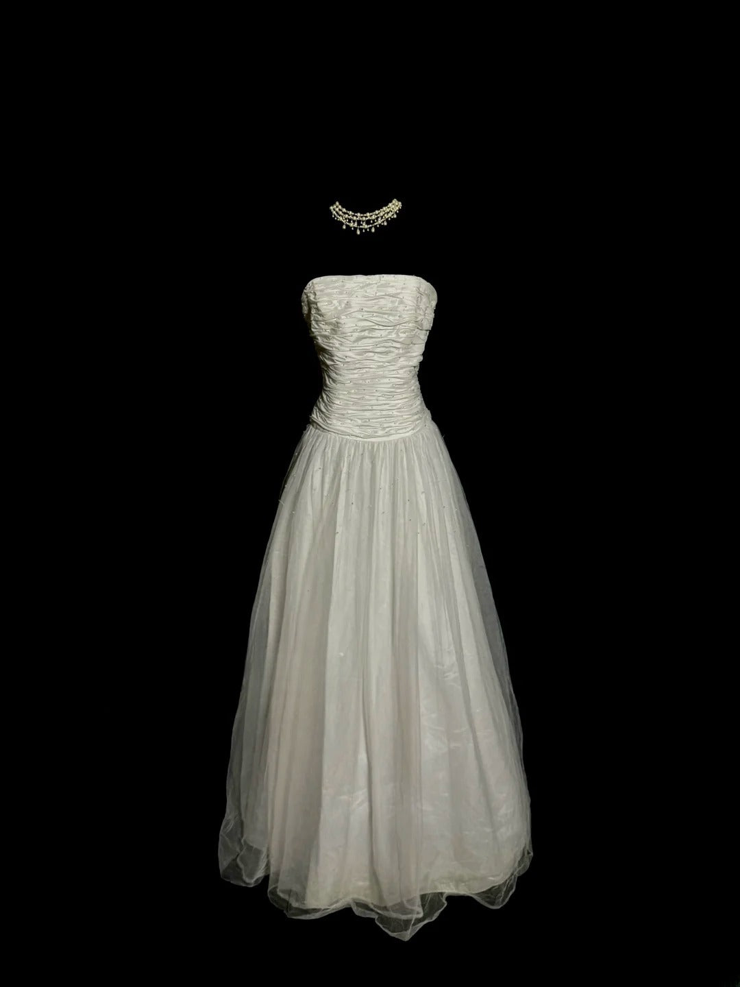 Simple A Line Strapless Sleeveless Silver Tulle Long Length Prom Dress Women Party Gowns MP530