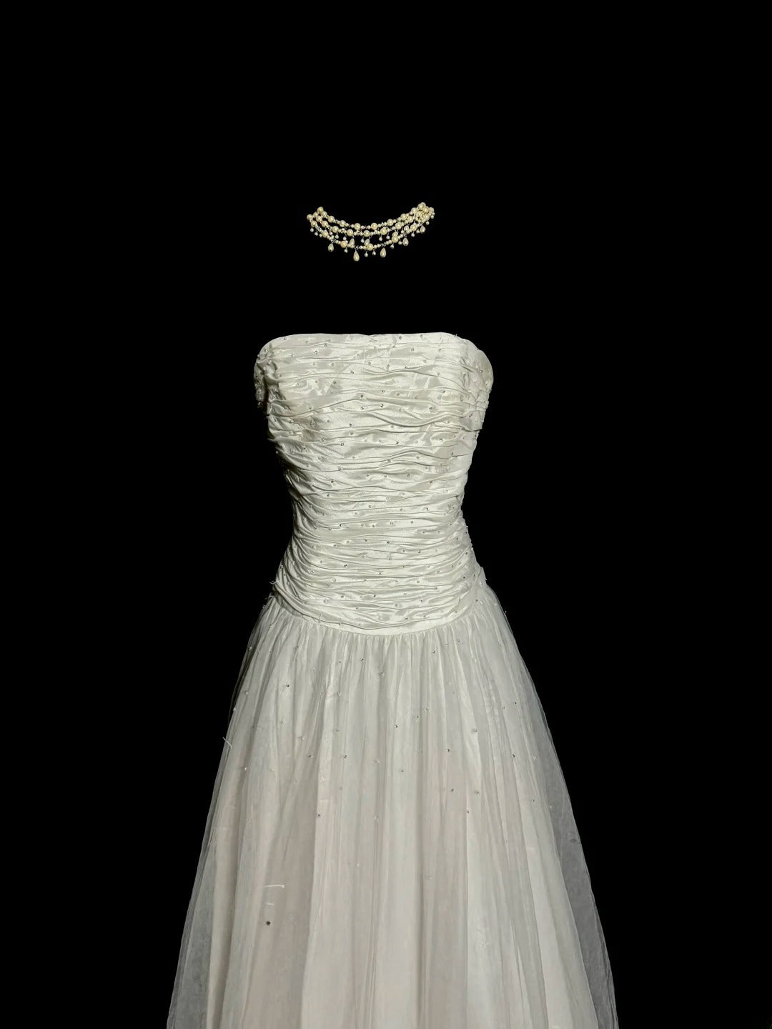 Simple A Line Strapless Sleeveless Silver Tulle Long Length Prom Dress Women Party Gowns MP530