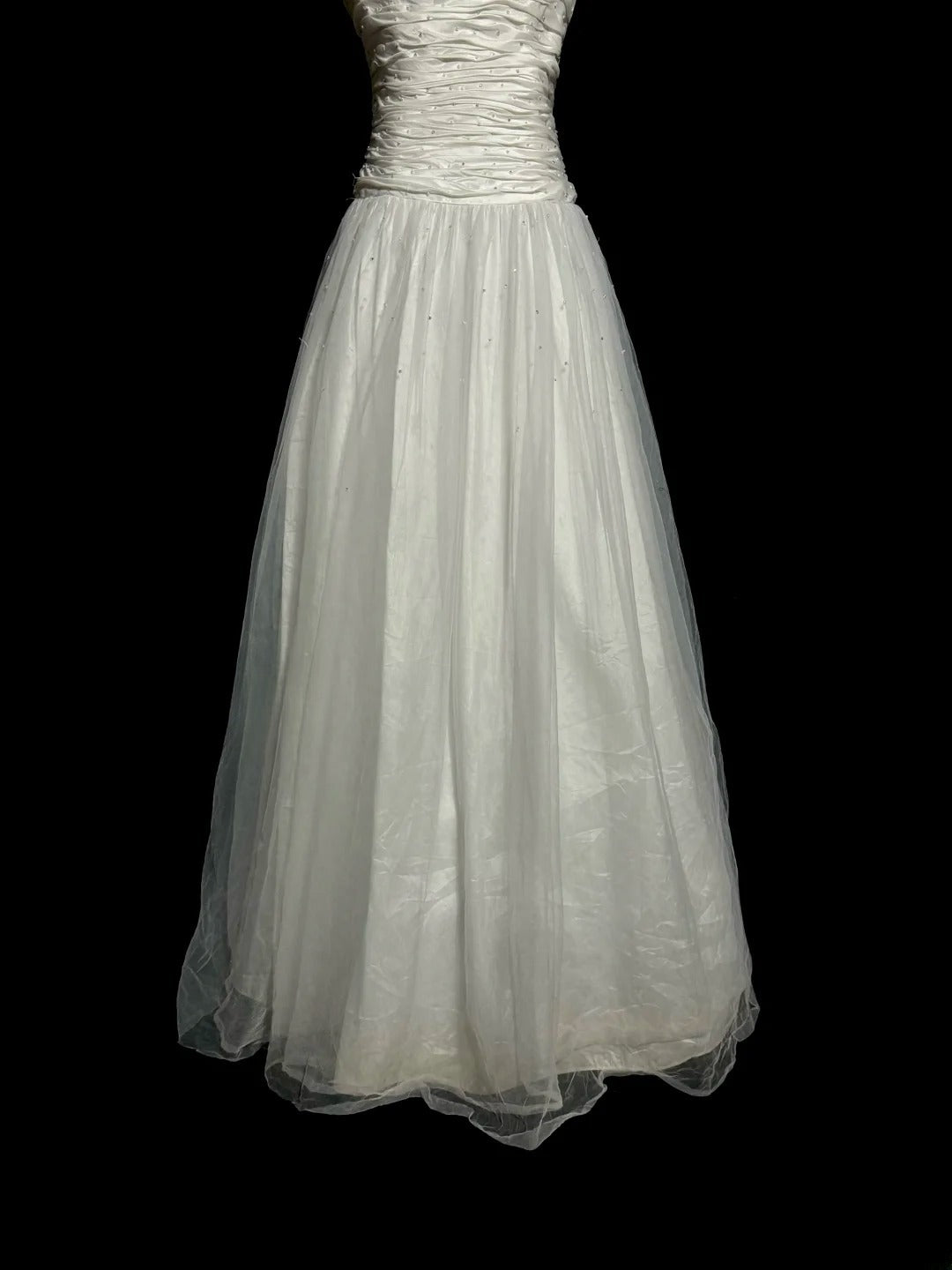 Simple A Line Strapless Sleeveless Silver Tulle Long Length Prom Dress Women Party Gowns MP530