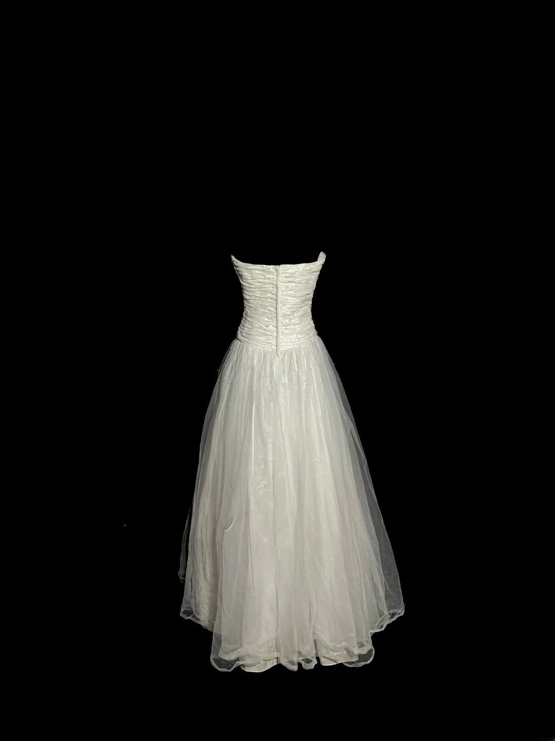Simple A Line Strapless Sleeveless Silver Tulle Long Length Prom Dress Women Party Gowns MP530