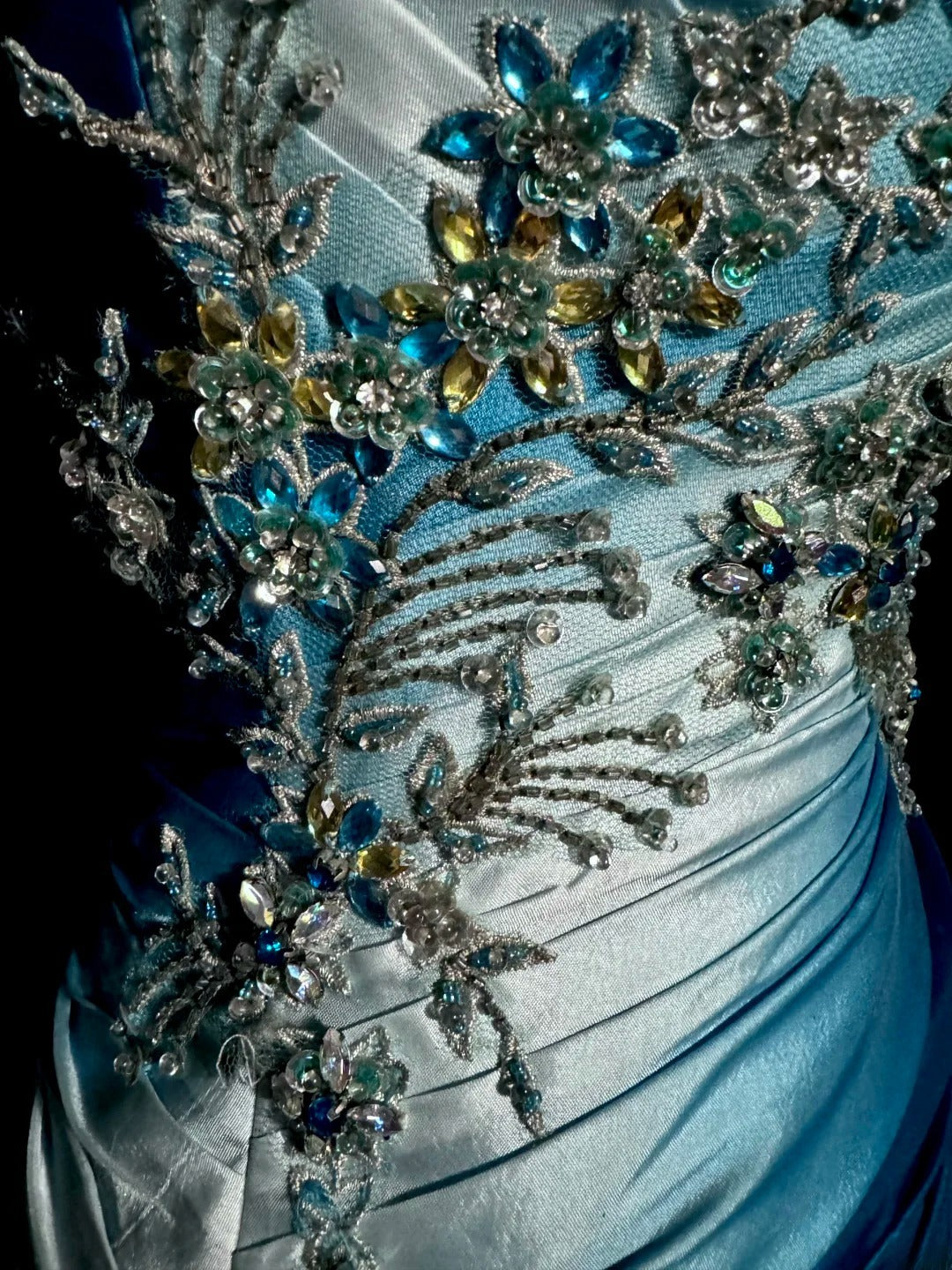 Robe de soirée longue sirène sexy dégradé de couleurs bleu blanc avec perles pour femmes MP577