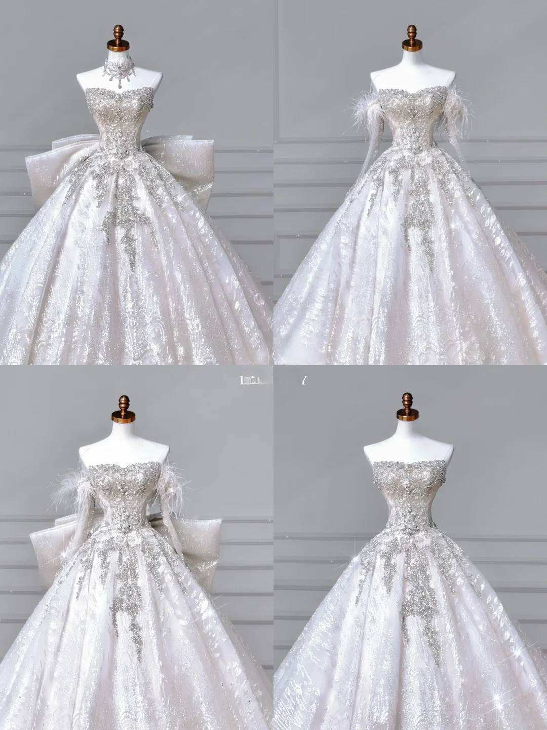 Robe de bal élégante bustier cœur en tulle blanc avec manches longues, corsage en dentelle perlée, robe de mariée de princesse MP031