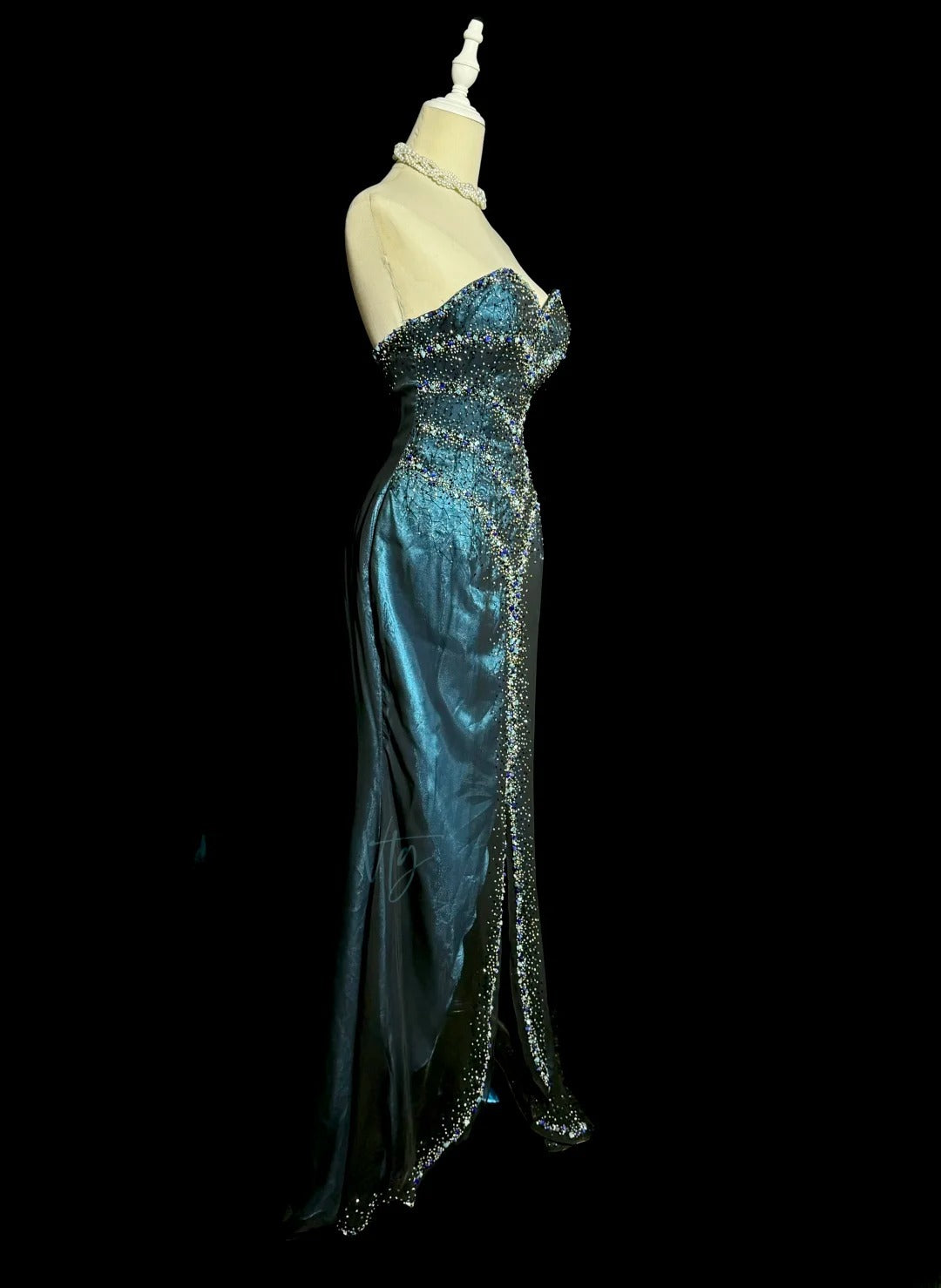 Sexy Mermaid Sweetheart Teal Blue With Beading Split Long Prom Dresses Women Party Gowns MP580