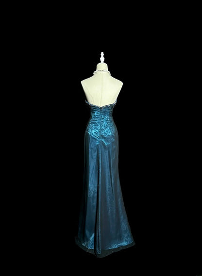 Sexy Mermaid Sweetheart Teal Blue With Beading Split Long Prom Dresses Women Party Gowns MP580