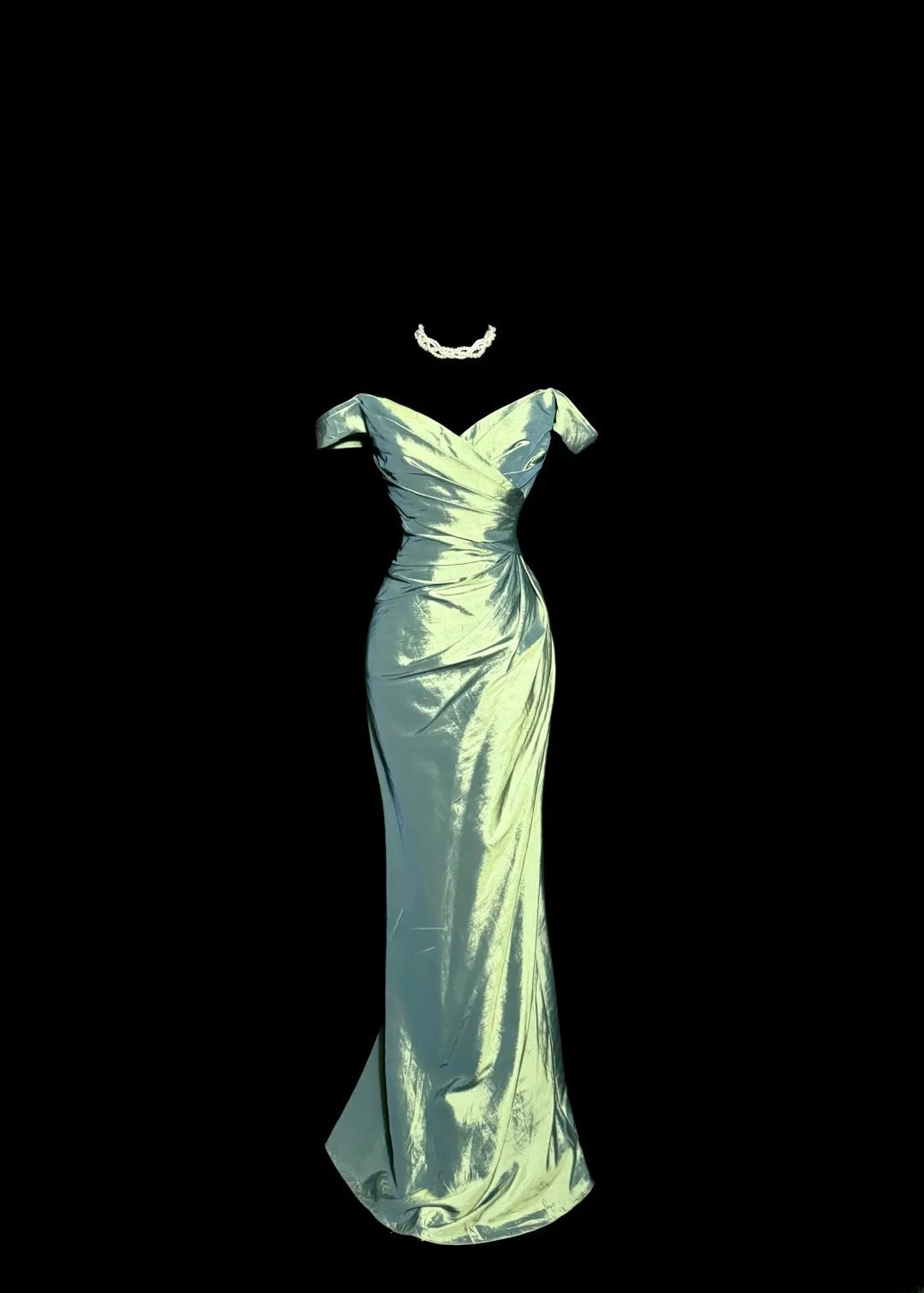 Robe de bal longue sirène sexy vert sauge à épaules dénudées avec manches, robes de soirée pour femmes MP581