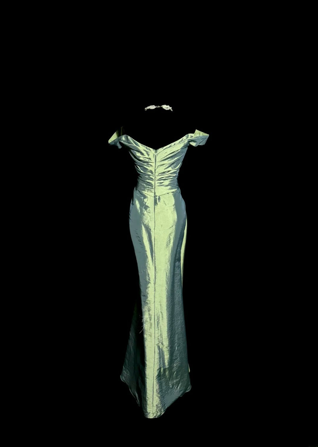 Robe de bal longue sirène sexy vert sauge à épaules dénudées avec manches, robes de soirée pour femmes MP581