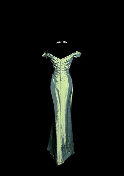 Robe de bal longue sirène sexy vert sauge à épaules dénudées avec manches, robes de soirée pour femmes MP581